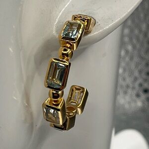 Natural Bezel 8.50 ct BLUE TOPAZ Hoop Earrings Sterling Silver (Heavy quality)